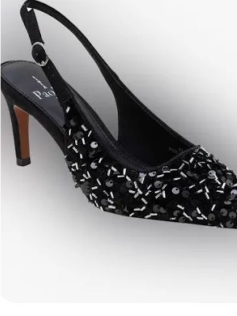 Paolo Black Sequin Slingback Heel with Bead Detail